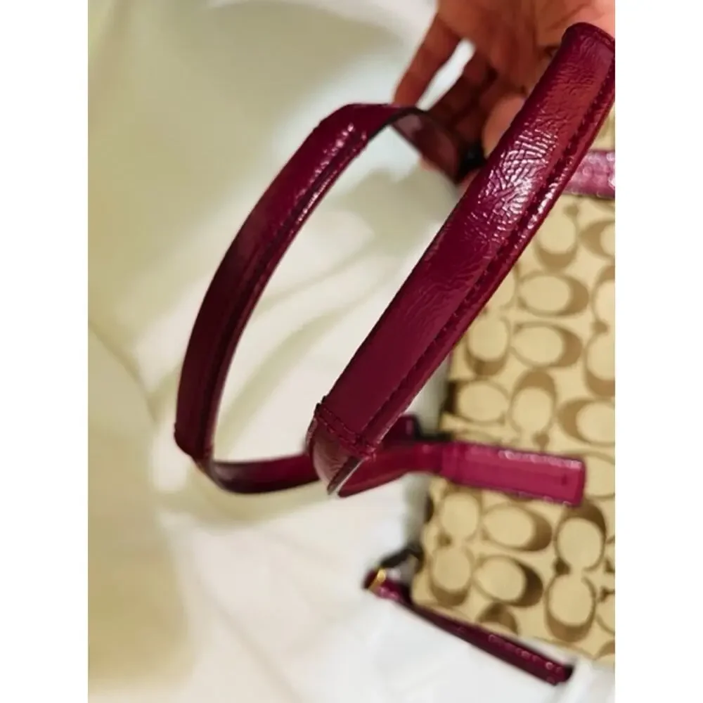 Coach Signature Python Stripe Raspberry Beige Tan shoulder purse bag gently used